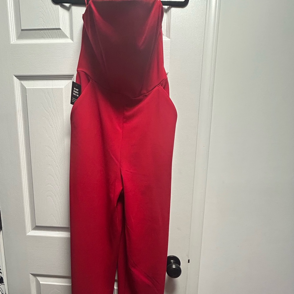Express Red Sleeveless Strapless Jumpsuit